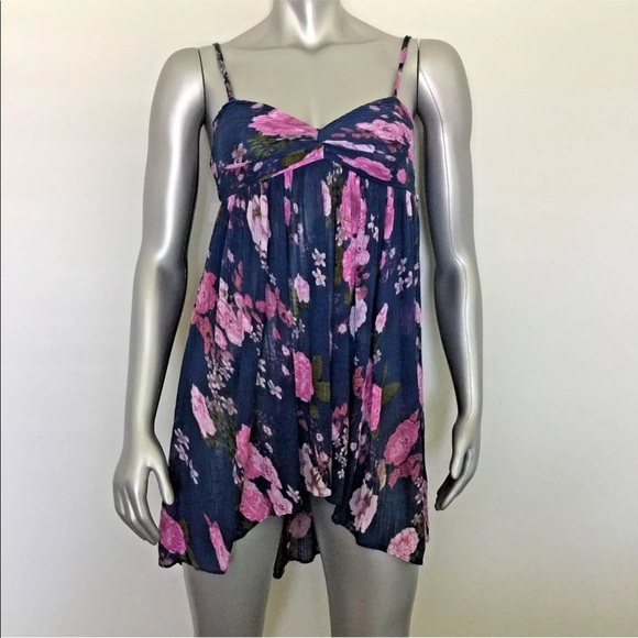 Free People Floral Tunic Top size XSmall Blue - Picture 7 of 15